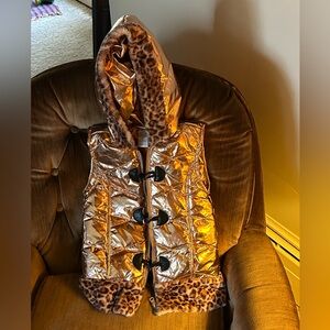 Little Lass Gold Vest with Leopard Trim